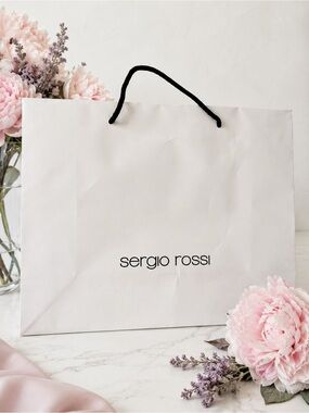Sergio Rossi Luxury Designer Shopping Bag White Black Logo